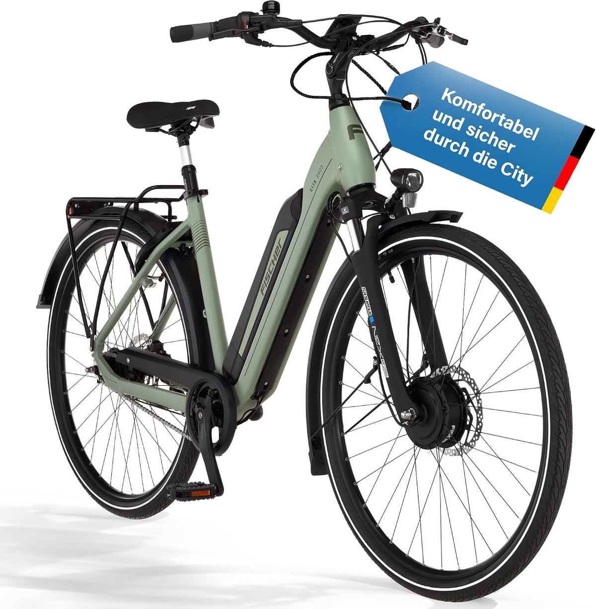 Fischer E-Bike City CITA 2403 Active Elektrofahrrad für Damen und Herren, RH 43, Frontmotor 40 Nm, 48 V Akku