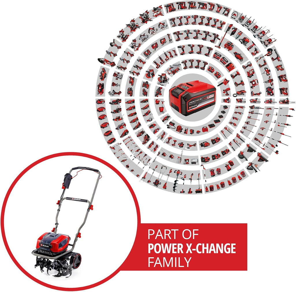 Einhell GP-CR 36/45 Li E BL-Solo Power X-Change Cordless Tiller (36 V, Carbonless Motor, Working Width 45 cm, Working Depth 23 cm, Height Adjustable Wheels)
