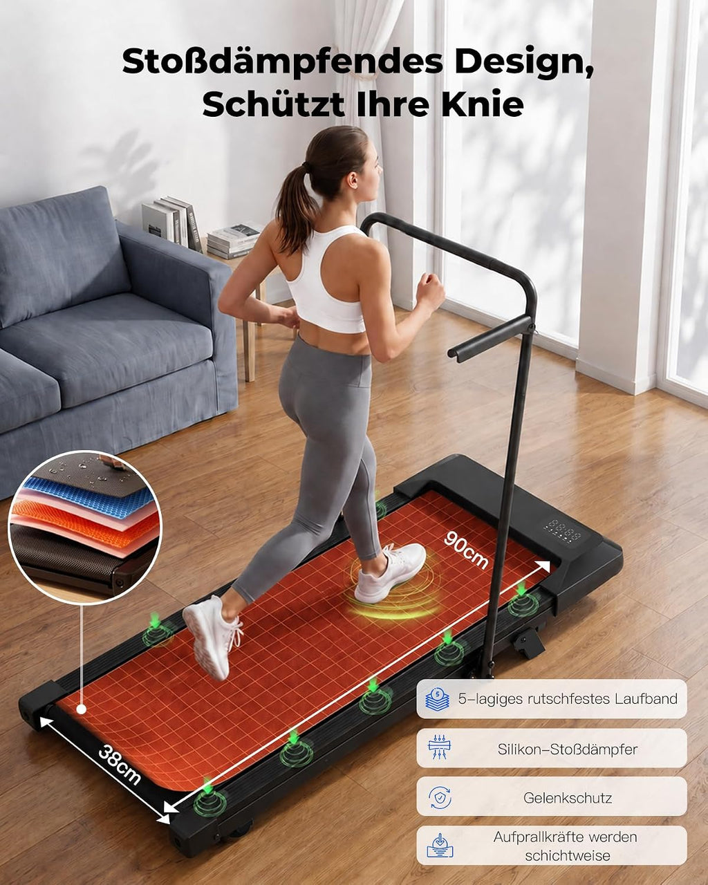 Superun Walking Pad mit Steigung, APP KI-Trainer, leises Büro Laufgerät