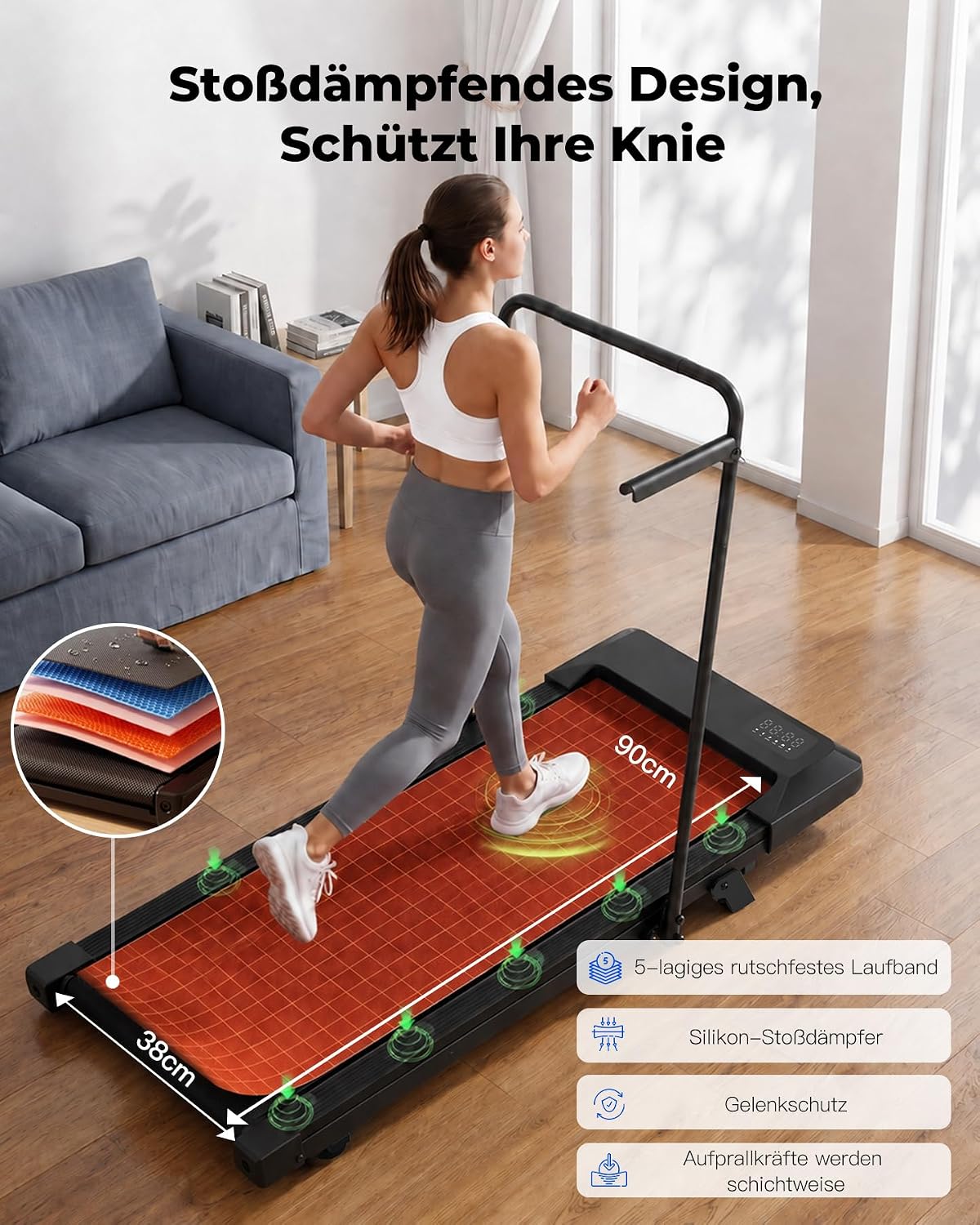 Superun Walking Pad mit Steigung, APP KI-Trainer, leises Büro Laufgerät