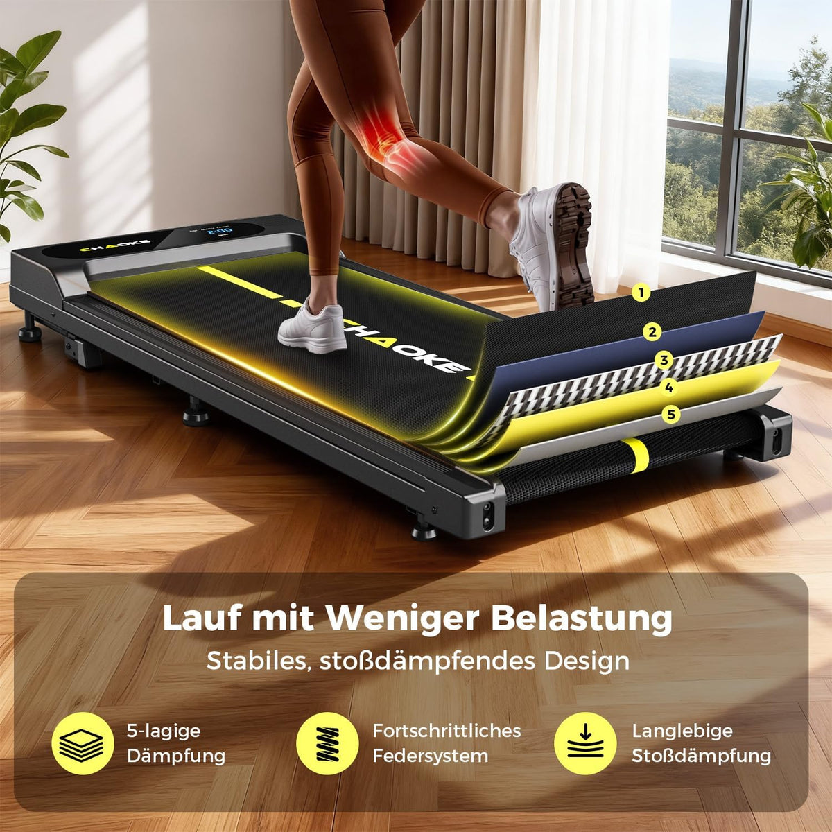 Walking Pad mit Steigung 9%, 1-10 km/h Laufband für Zuhause mit APP, 2.75HP Walking Pad Cardio für Home-Office mit Eingebaute Lautsprecher, LED-Anzeige, Leise Schreibtisch Laufband