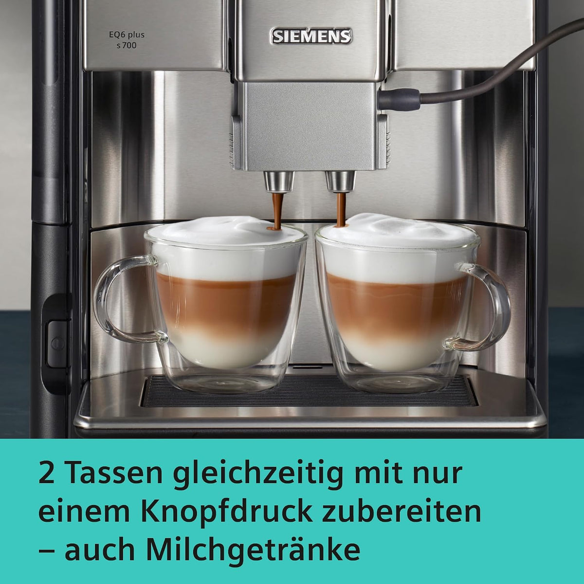 Siemens Kaffeevollautomat EQ6 plus s700, Milchsystem, 12 Getränke, automatische Reinigung des Milchsystems, Keramikmahlwerk, großes Touchdisplay, Edelstahl, TE657503DE
