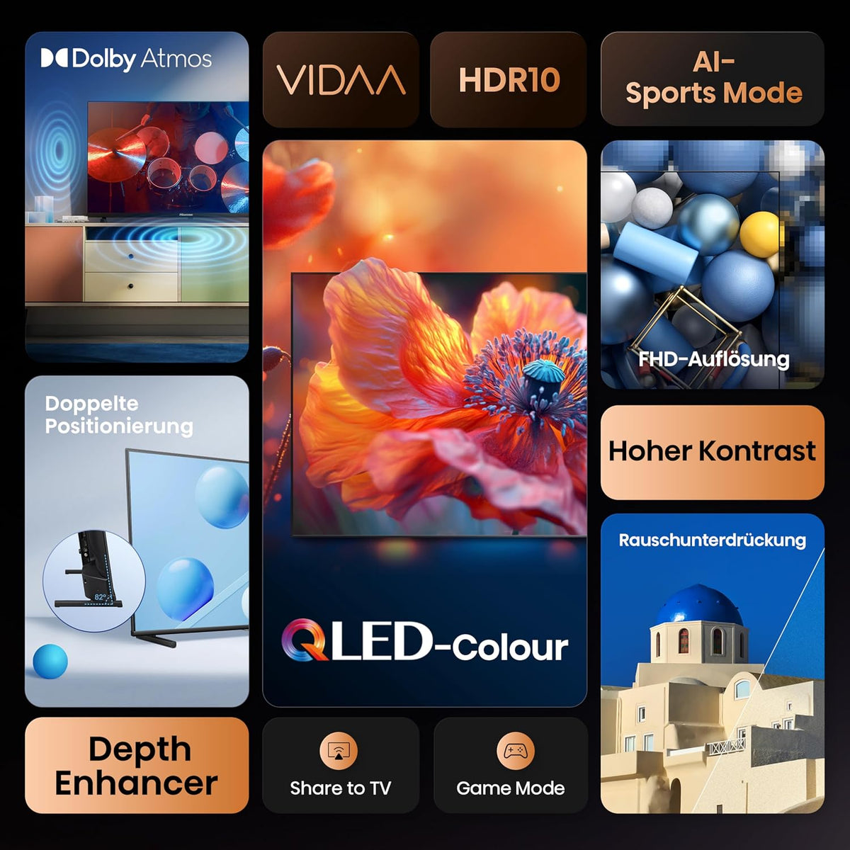 Hisense 40A5Q Fehrnseher, 40 Zoll, 2K QLED, Smart TV, Game Mode, AI Sports Mode, Dolby Atmos, Dolby MS12, DTS X, HDR10, HLG, Full HD, High Contrast, Rauschunterdrückung [2025]