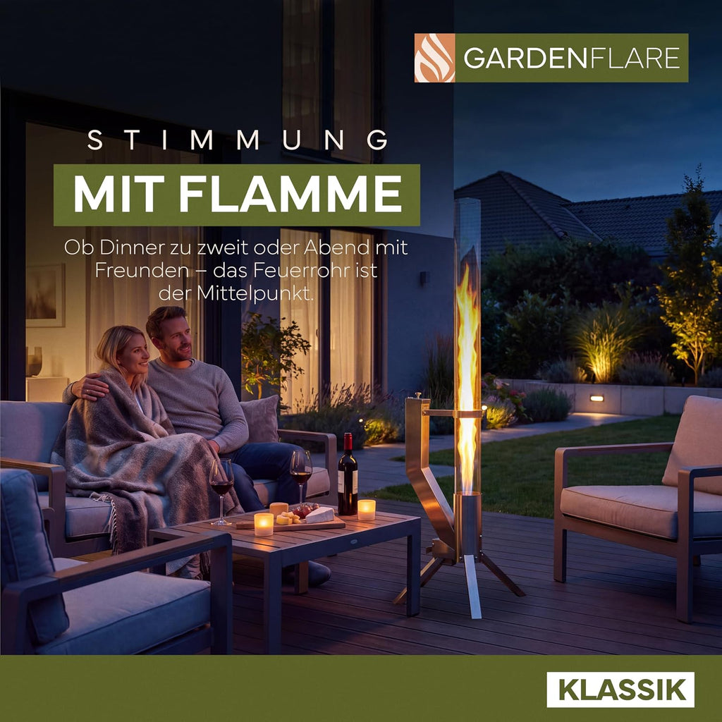 GARDENFLARE Classic Fire Pipe - Stainless Steel Pellet Torch for Garden