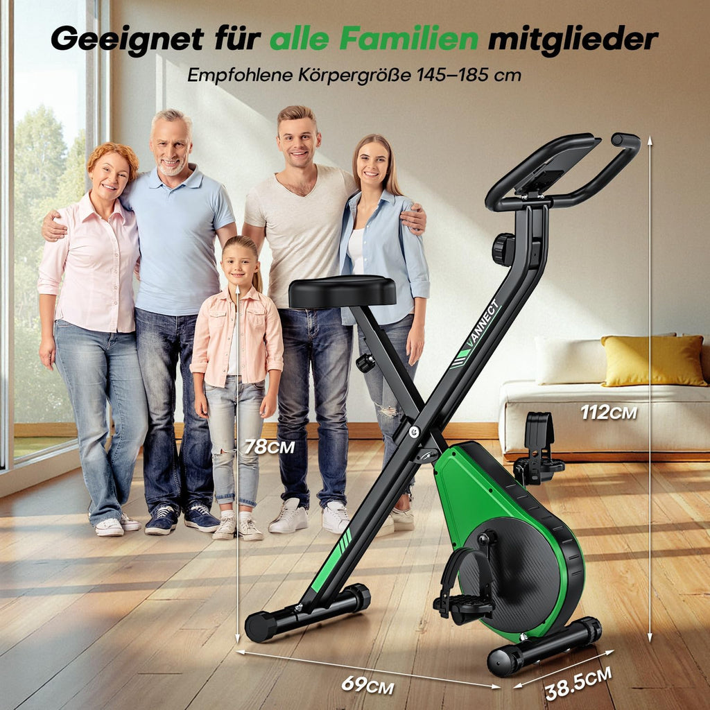 Heimtrainer Fahrrad Klappbar, VANNECT Hometrainer Fahrrad Klappbar, Ergometer Heimtrainer mit 16 Stufen Magnetwiderstand, Herzfrequenzsensor, LCD-Monitor & Komfort-Sitz für Zuhause & Büro, bis 150kg