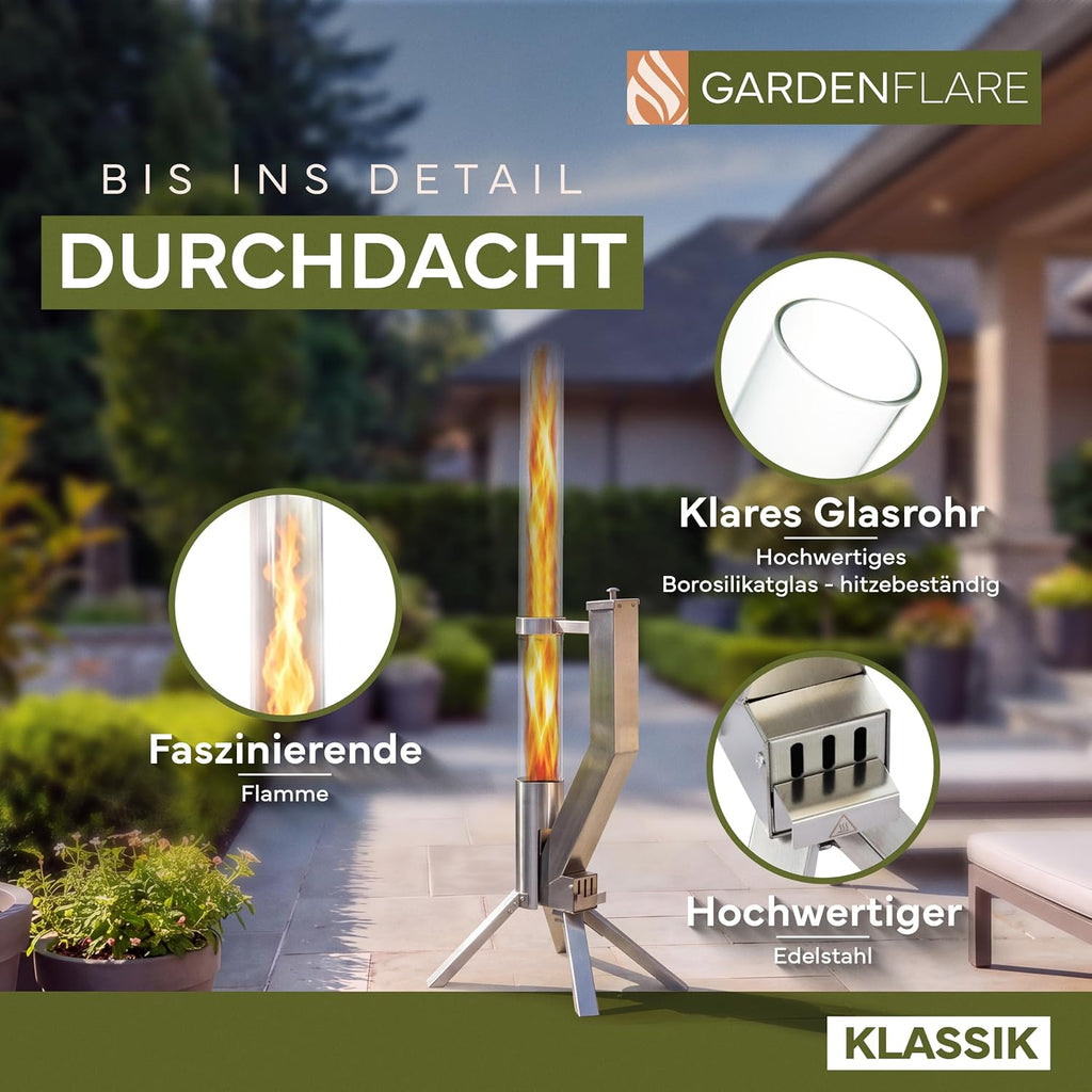 GARDENFLARE Classic Fire Pipe - Stainless Steel Pellet Torch for Garden