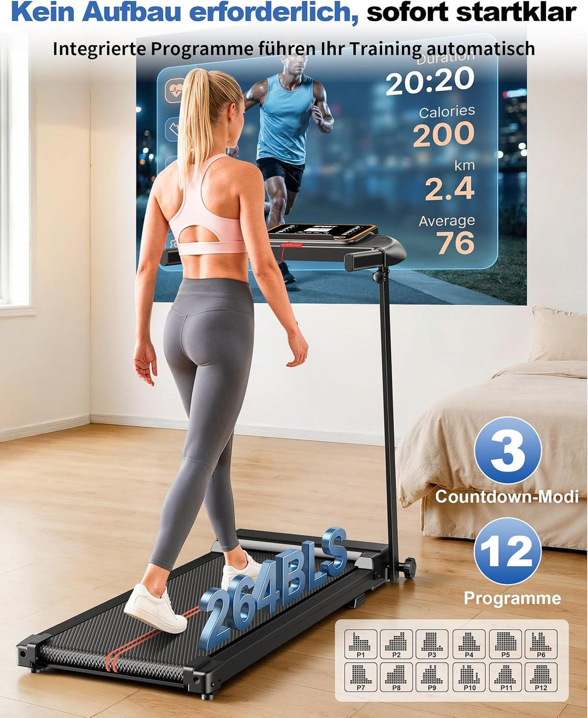 Laufband für Zuhause, Klappbar Laufbänder, Walking Pad Schreibtisch Treadmill for Home Office, Elektrische Laufpad 10 KM/H Leise Klein Walk Tretmühle Klappbares, Büro Lauf Mit Griff Under Desk