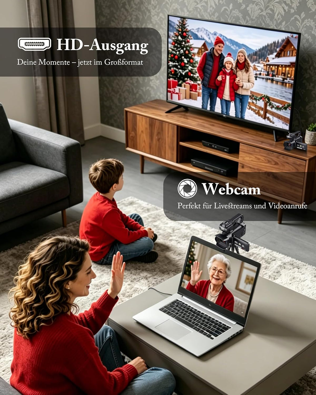 Videokamera Camcorder 6K 64MP WiFi mit IR Nachtsicht Webcam Vlogging Camera