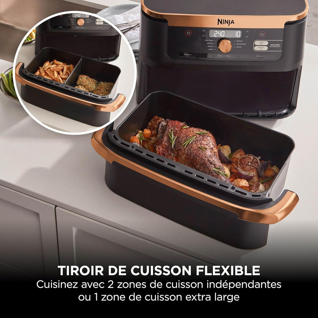 NINJA Foodi FlexDrawer Air Fryer, Dual Zone with Removable Divider, Large 10.4L Drawer, 7-in-1, Double Zone, Dishwasher Safe Non-Stick, Black & Copper, AF500EUCP