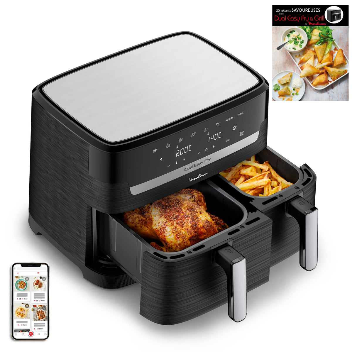 Moulinex - Easy Fry Dual air fryer - 7 programs - 8.3L - Black