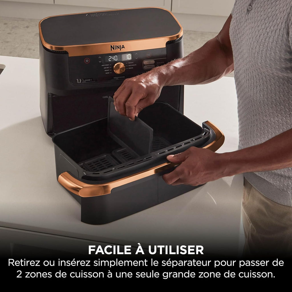 NINJA Foodi FlexDrawer Air Fryer, Dual Zone with Removable Divider, Large 10.4L Drawer, 7-in-1, Double Zone, Dishwasher Safe Non-Stick, Black & Copper, AF500EUCP