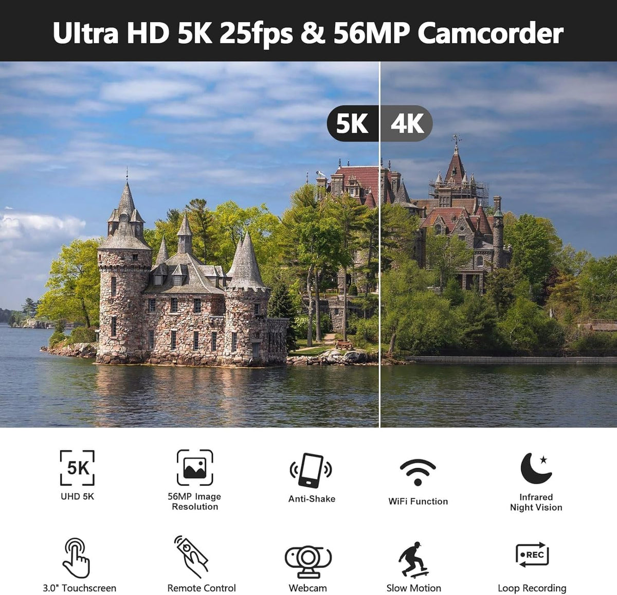 Firephoto Video Camera Camcorder 5K 56MP Vlogging Camera for YouTube
