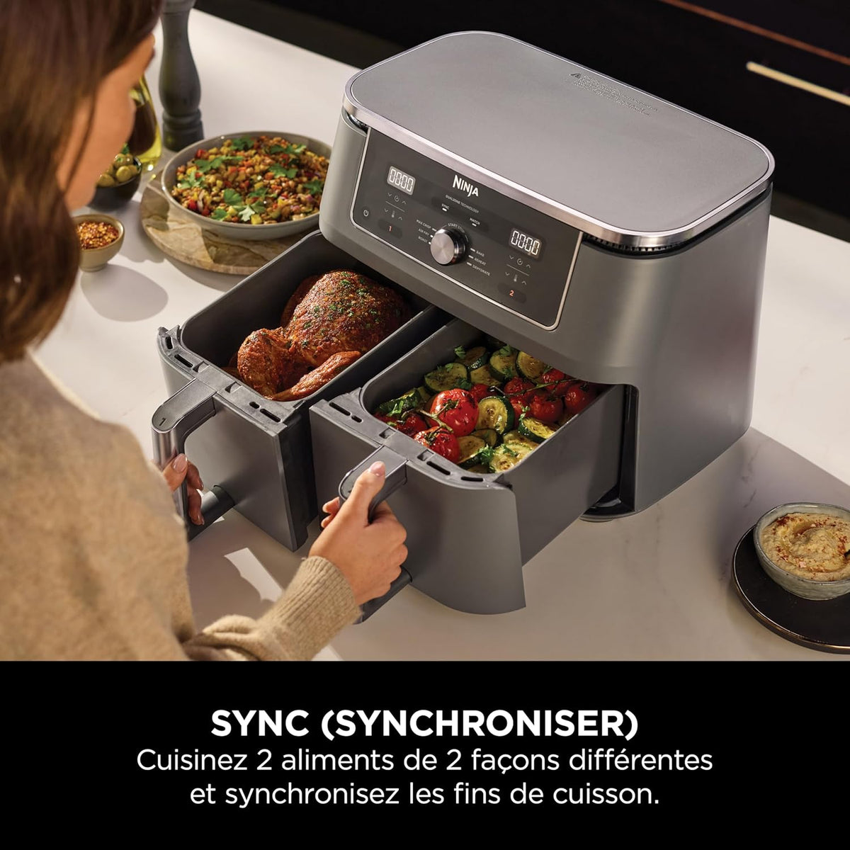 Ninja MAX DualZone, Air Fryer XL, 2 Drawers, 9.5 L, 6-in-1, DZ400EU