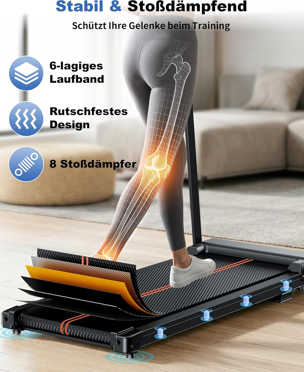 Laufband für Zuhause, Klappbar Laufbänder, Walking Pad Schreibtisch Treadmill for Home Office, Elektrische Laufpad 10 KM/H Leise Klein Walk Tretmühle Klappbares, Büro Lauf Mit Griff Under Desk
