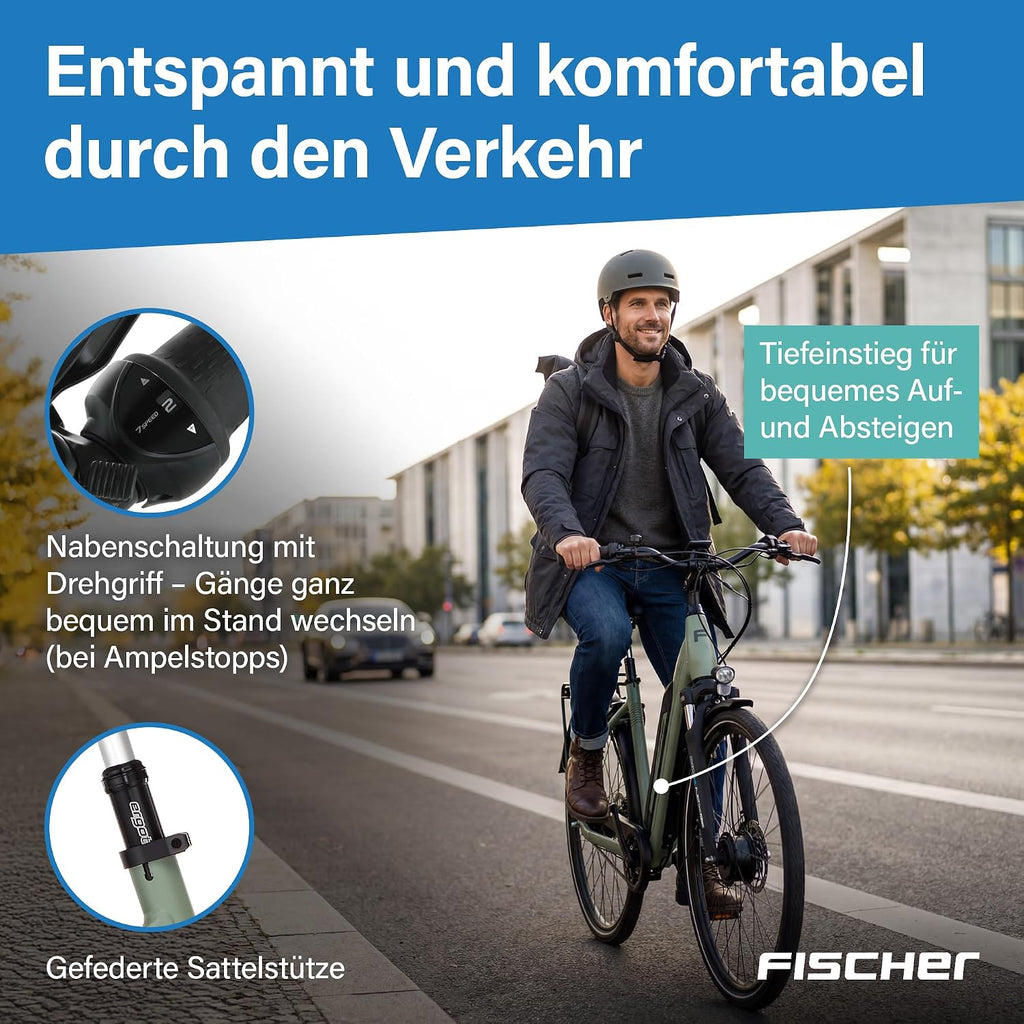 Fischer E-Bike City CITA 2403 Active Elektrofahrrad für Damen und Herren, RH 43, Frontmotor 40 Nm, 48 V Akku