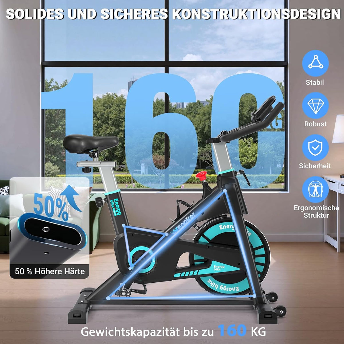 WENOKER Heimtrainer Fahrrad, Magnetwiderstand mit 15 dB