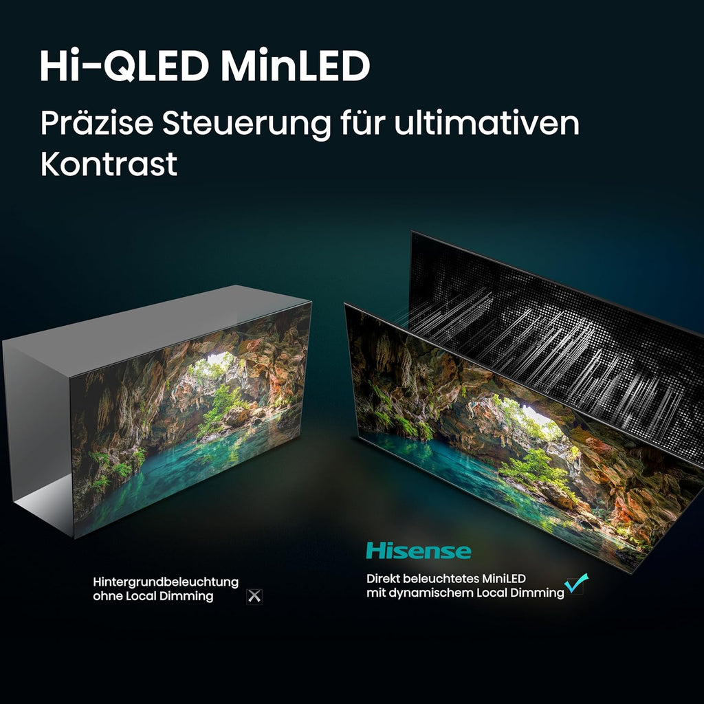 Hisense 55U7DSE Fernseher 55 Zoll, 4K UHD, Hi-QLED Mini LED, Smart TV, 144Hz, Hi-View AI Engine, IMAX Enhanced, AI Lichtsensor, Dolby Vision.Atmos, Tuned by DeVialet, FreeSync Premium Pro [2026]