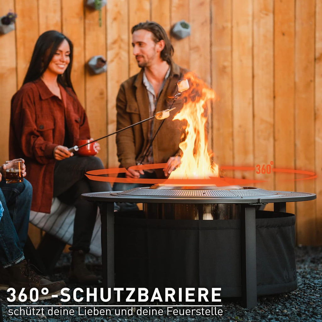 Solo Stove Surround Fire Pit Table with Heat Protection Large | Raiser and Storage for Yukon Powder Coated Steel/UV Resistant Material - Height 52cm Width 133.5cm Black