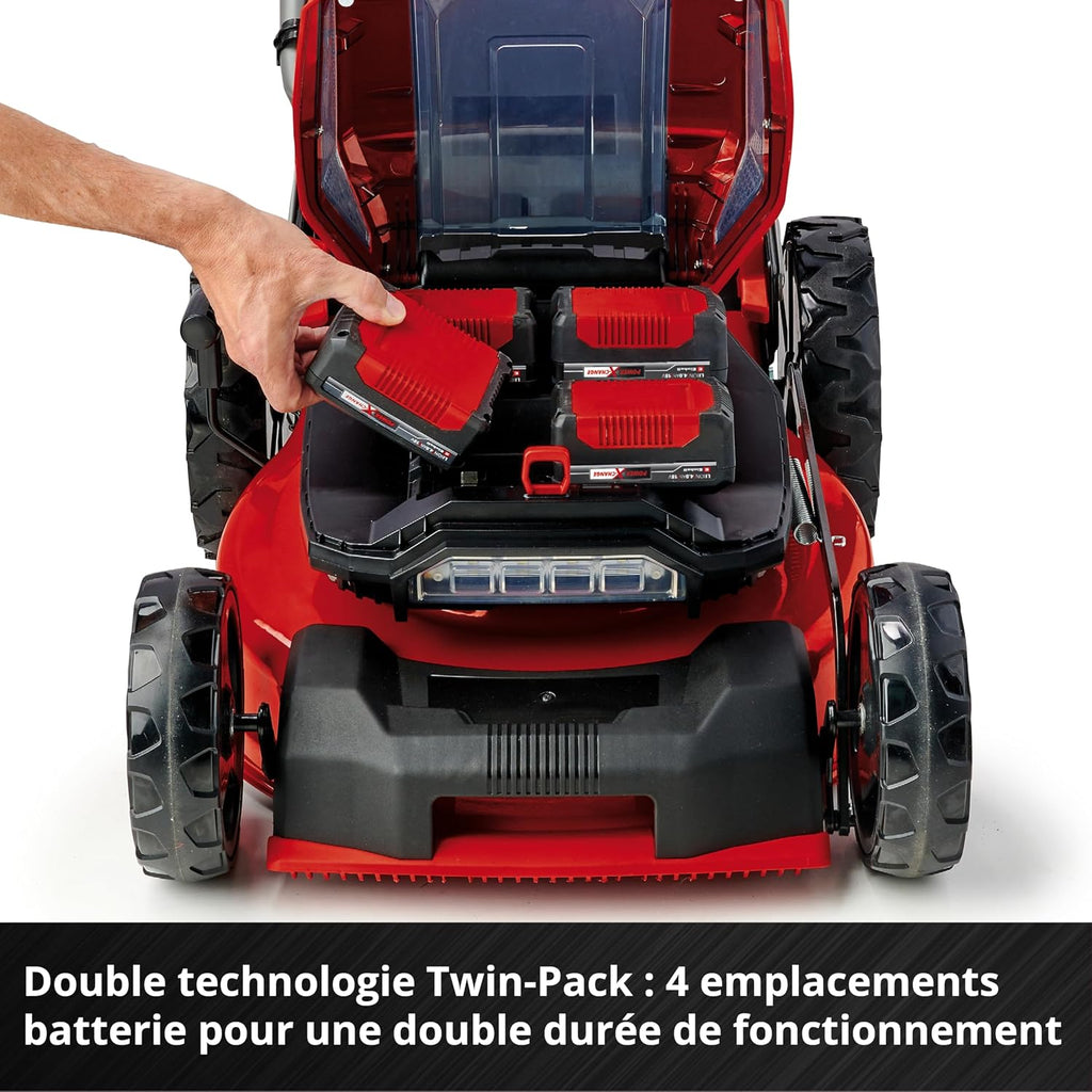 Einhell Professional Cordless Lawnmower GP-CM 36/47S Li BL (4x4.0Ah) Power X-Change (36V, Brushless Motor, Cut to 47cm, Tray 65L) Comes with 4 x 4.0Ah Batteries and 2 Dual Chargers