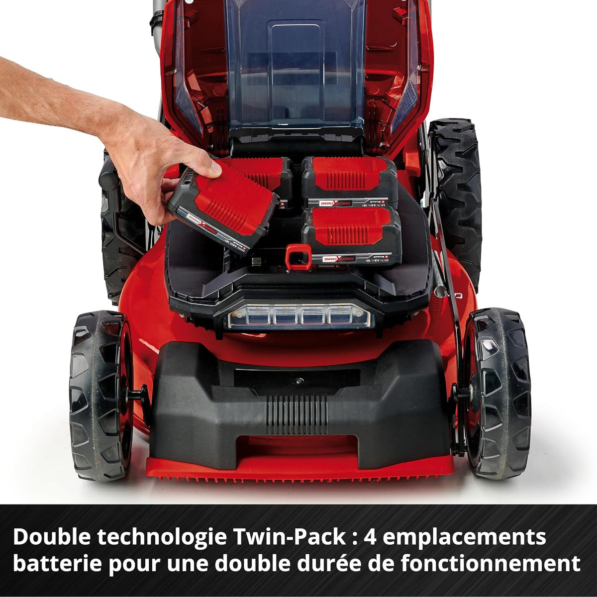 Einhell Professional Cordless Lawnmower GP-CM 36/47S Li BL (4x4.0Ah) Power X-Change (36V, Brushless Motor, Cut to 47cm, Tray 65L) Comes with 4 x 4.0Ah Batteries and 2 Dual Chargers