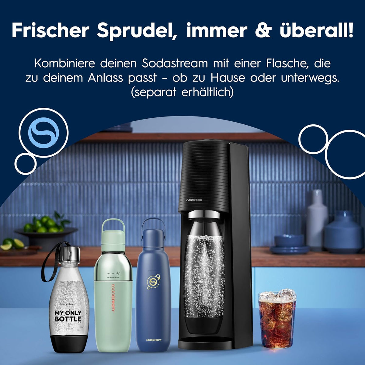 SodaStream TERRA Wassersprudler - 3x 1L Sprudlerflaschen & CO2-Zylinder