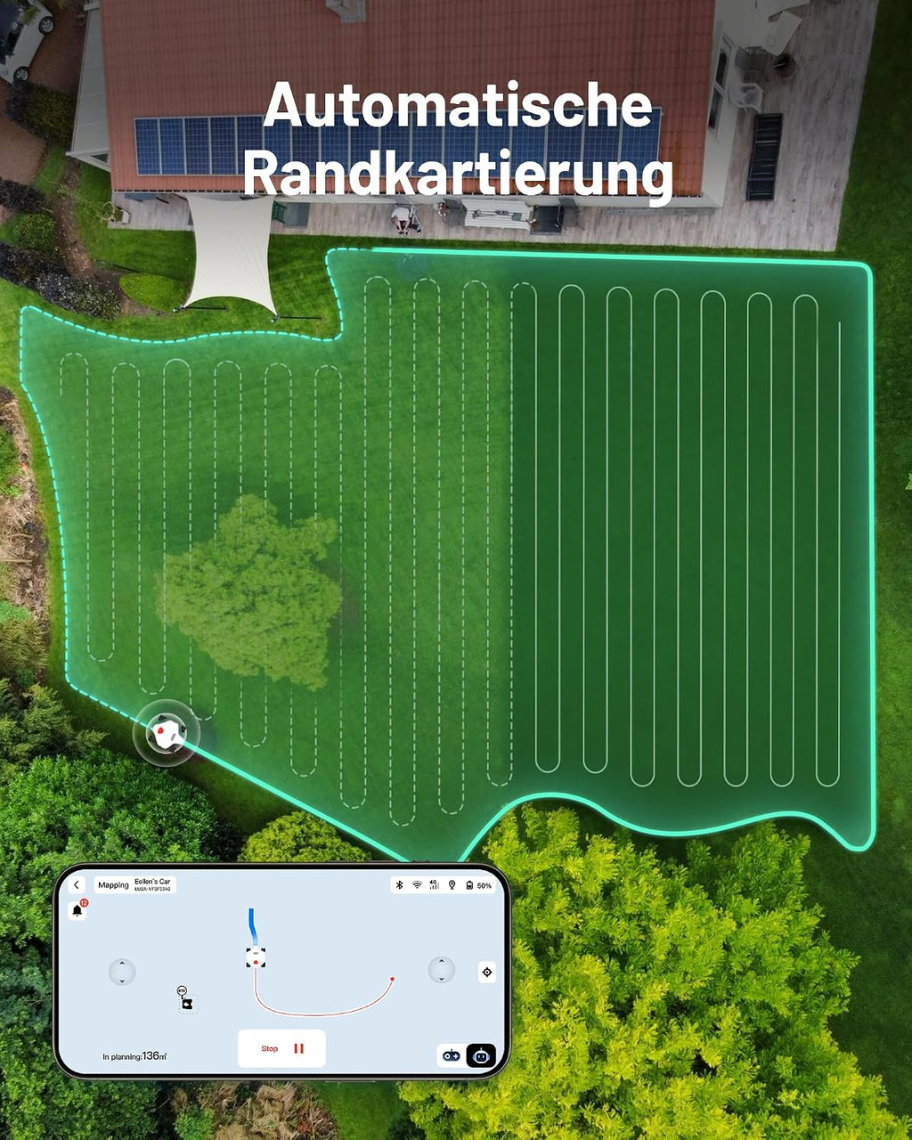 MAMMOTION LUBA 2 AWD 5000X Mähroboter ohne Begrenzungskabel, NetRTK+Vision, Keine RTK-Antenne erforderlich, Auto-Kartierung, Empf. 5000m², Max. 6000m², mit 4G-Modul, 80% Steigung