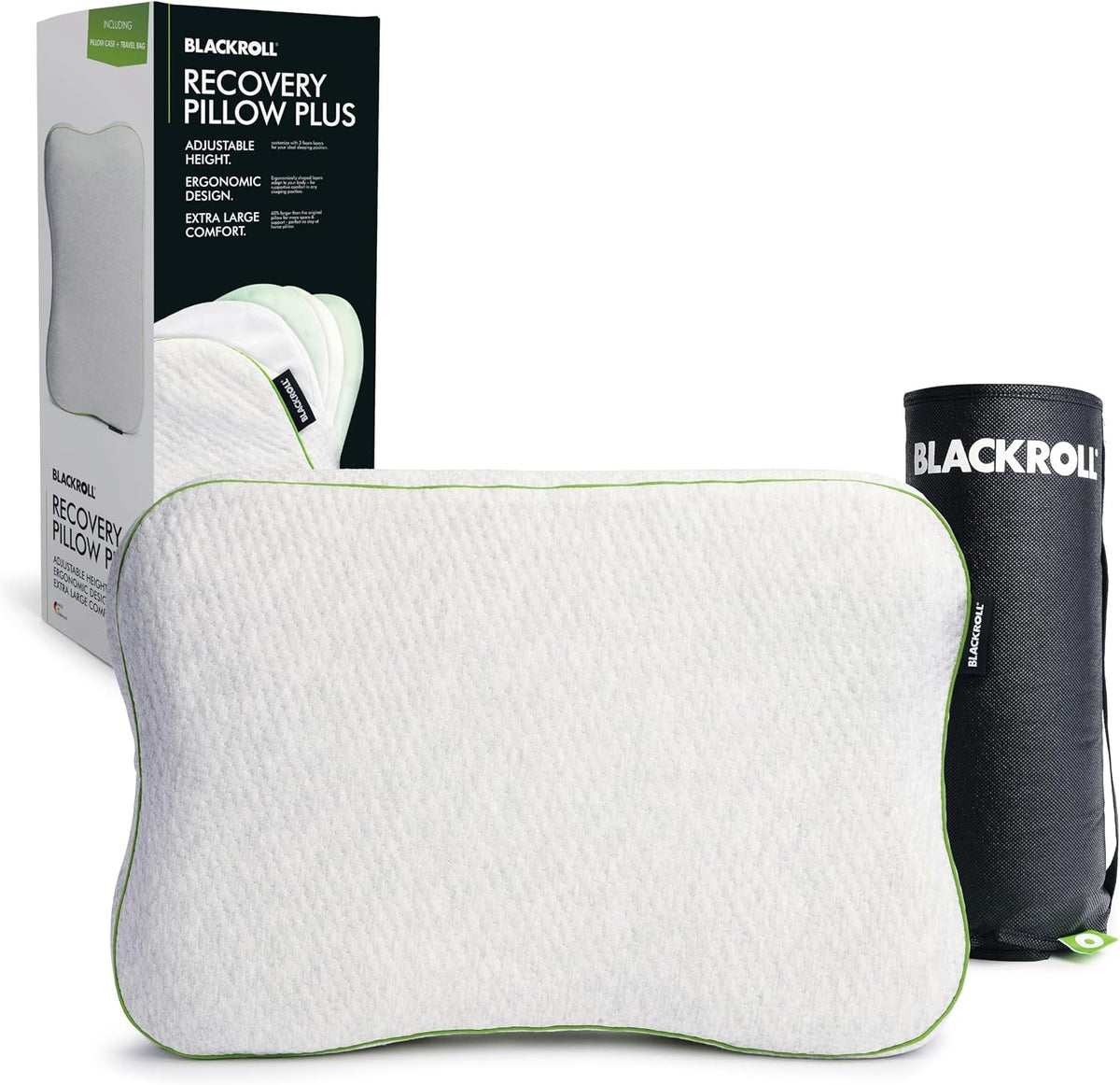 BLACKROLL® Recovery Pillow Plus (60x40 cm) – Höhenverstellbares ergonomisches Nackenkissen (6–13 cm) aus Memory Foam, für Seiten-, Rücken- & Bauchschläfer, Made in Germany