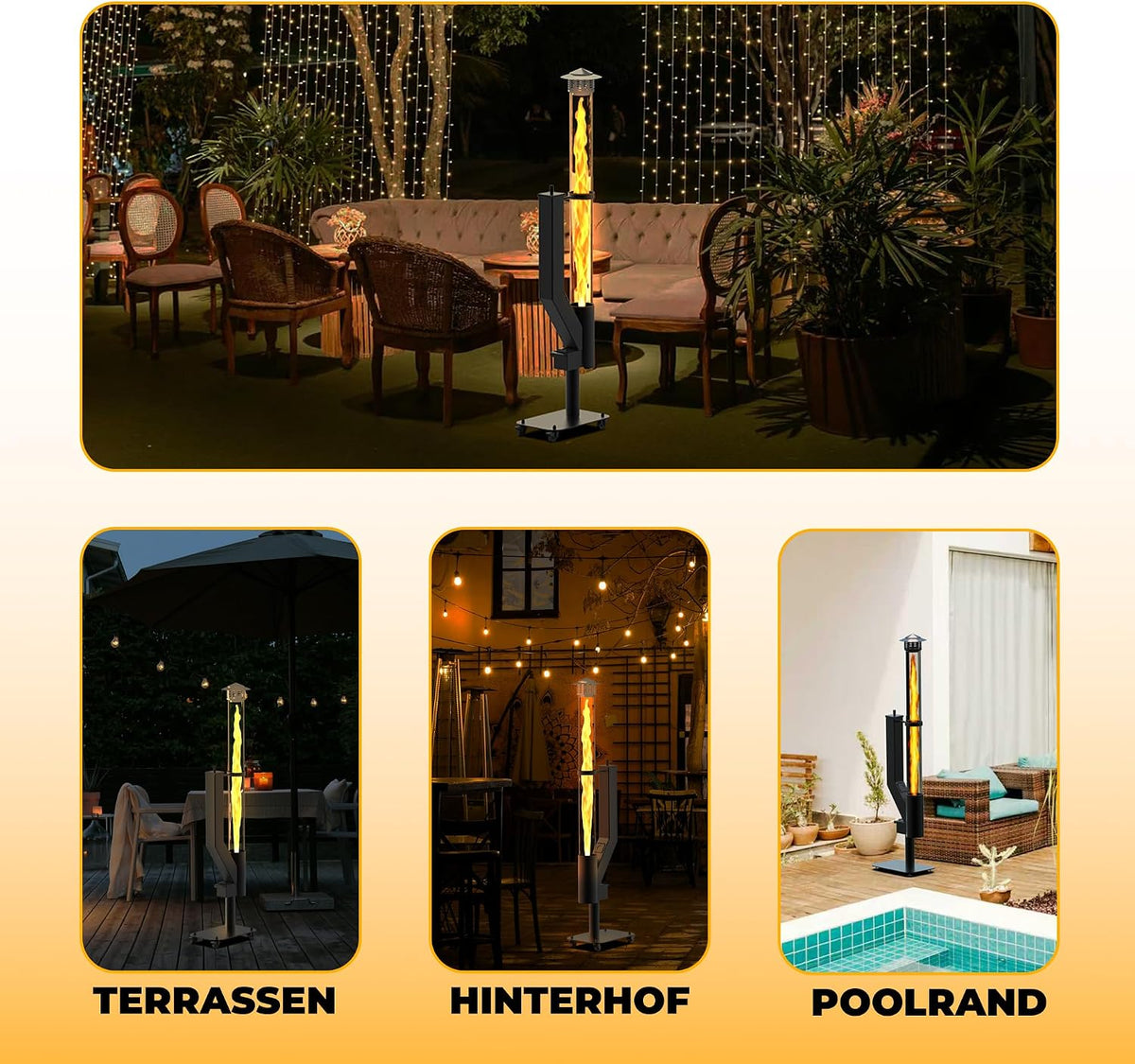 Outdoor Pellet Fire Bowl - Spiral Swirling Flame Column with Glass Tube Provides a Cozy Atmosphere on Patio and Garden, Ideal for Backyard and Camping