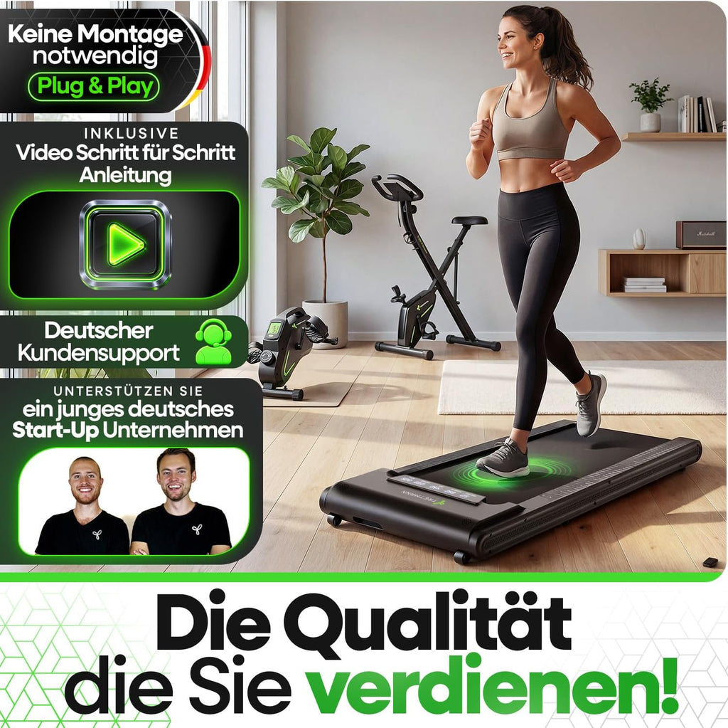 Tretmann Walking Pad mit Steigung klappbar -extra leise [LongLife Laufdeck]
