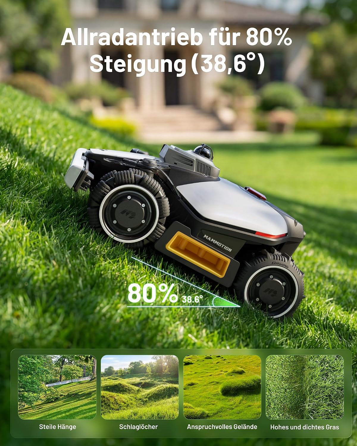 MAMMOTION LUBA mini 2 AWD 1500 Mähroboter ohne Begrenzungkabel+Garage&Stand