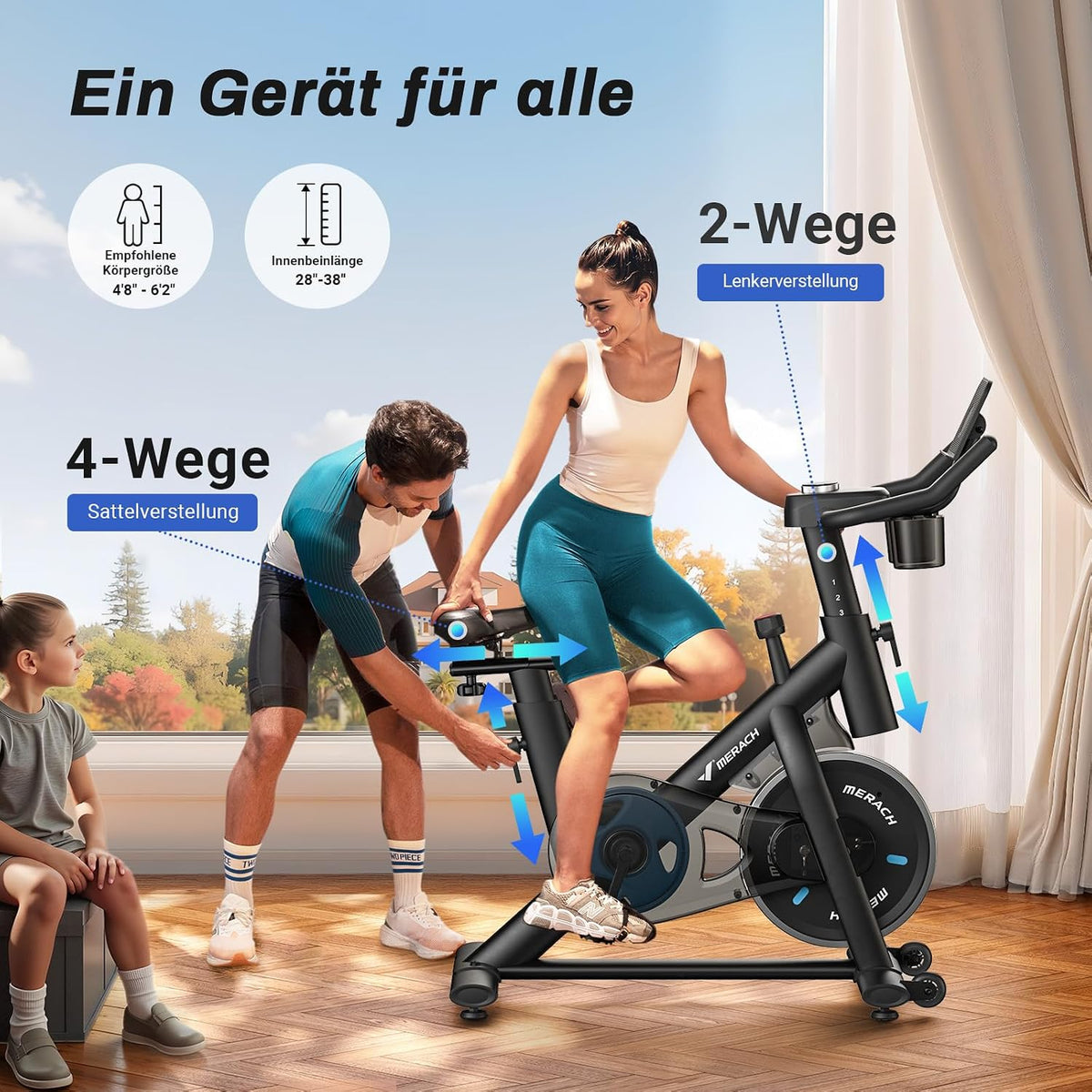 MERACH Heimtrainer Fahrrad mit Verstellbarem Widerstand, Leises Hometrainer Fahrrad mit Verbessertem LED-Monitor, Tablet-Halter, Indoor Cycling Bike für Kardiotraining zu Hause, Eigener App, Bis 136KG