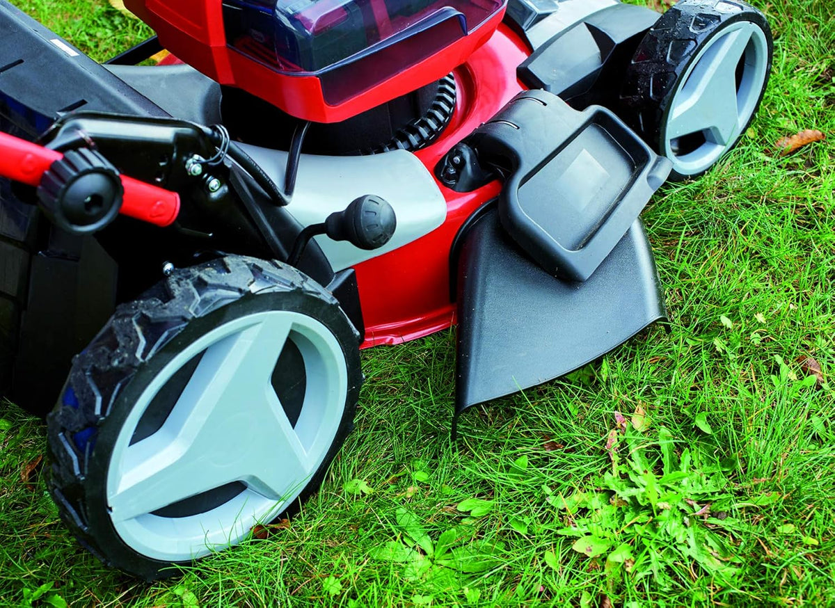Einhell Professional Cordless Lawnmower GP-CM 36/47 S HW Li Power X-Change (36V, 47cm Cutting Width, Self-Propelled, Carbon Free Motor) Comes with 4 x 4.0Ah Batteries and 2 Dual Chargers