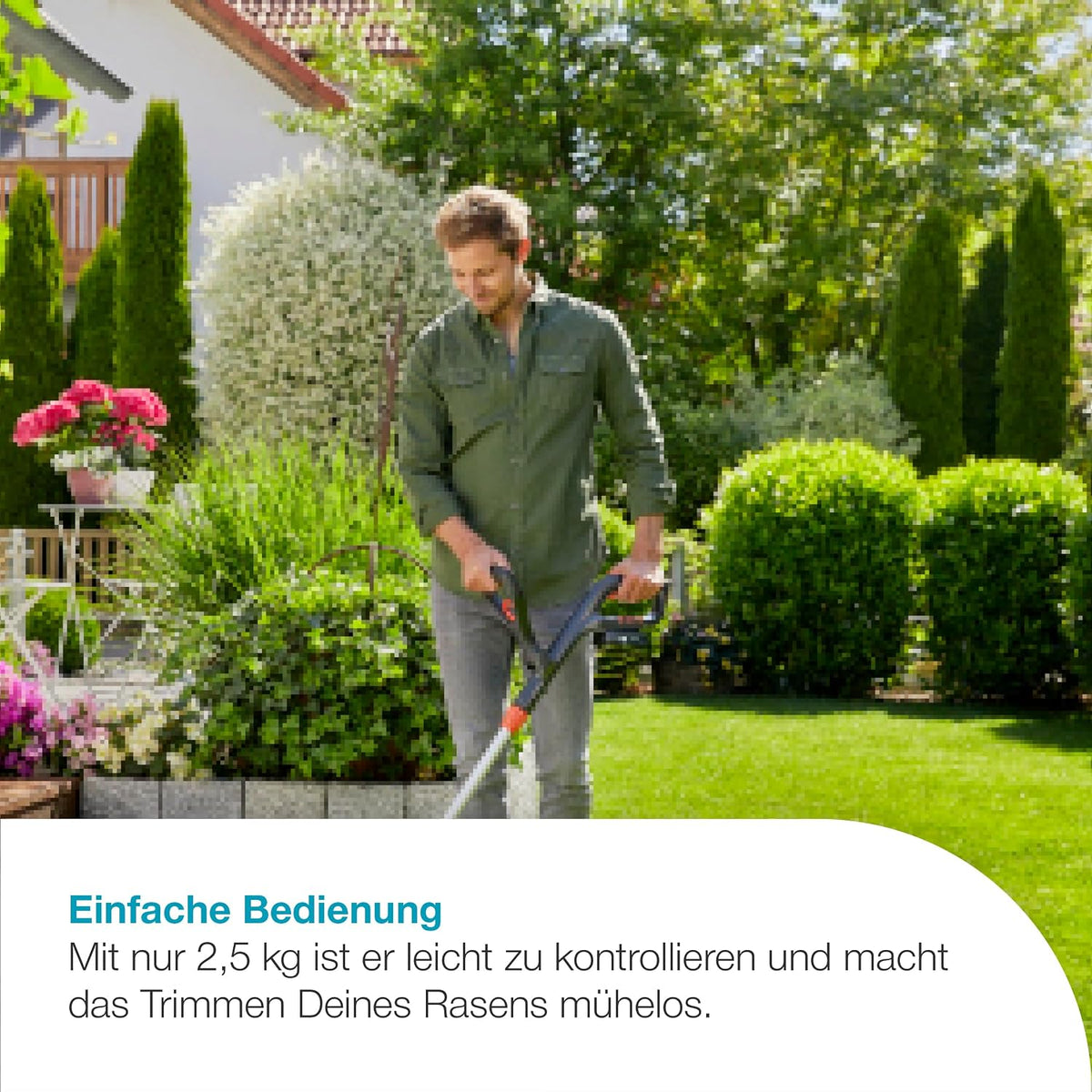 Gardena Akku-Rasentrimmer ComfortCut 23/18V P4A Ready-to-Use Set: Leistungsstark, Leichtgewicht, Teleskopgriff, Kantenschnitt, Kabellos (14701-20)