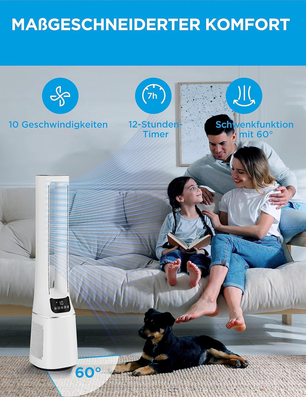 Midea MFP-120 2-in-1 Luftreiniger & Ventilator, H13, 99,97%, SensiCool, 47,6 m², Weiß