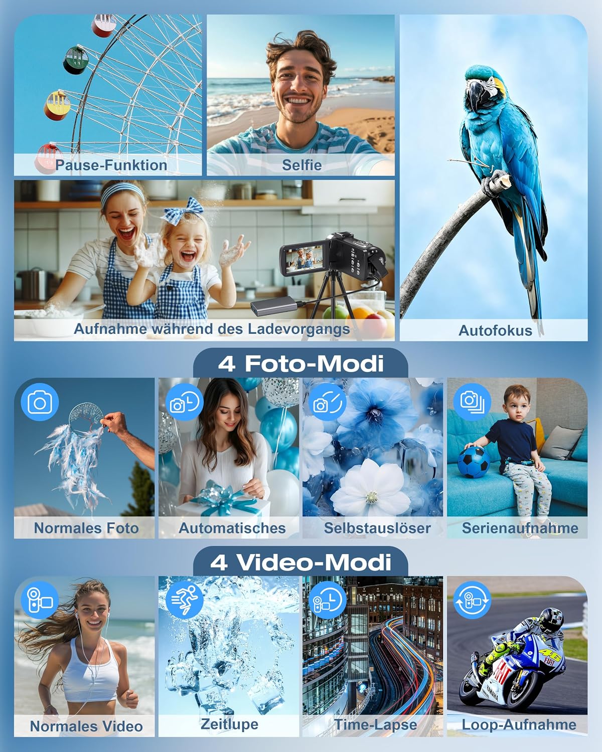 Videokamera 4K 80MP Camcorder IR Nachtsicht 18X Digitalzoom Vlogging Camera