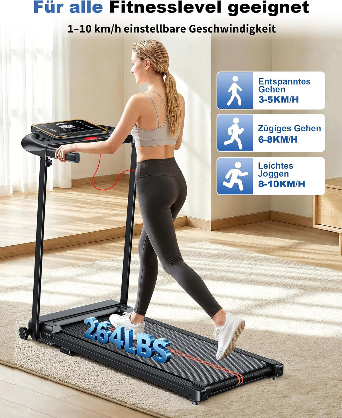 Laufband für Zuhause, Klappbar Laufbänder, Walking Pad Schreibtisch Treadmill for Home Office, Elektrische Laufpad 10 KM/H Leise Klein Walk Tretmühle Klappbares, Büro Lauf Mit Griff Under Desk