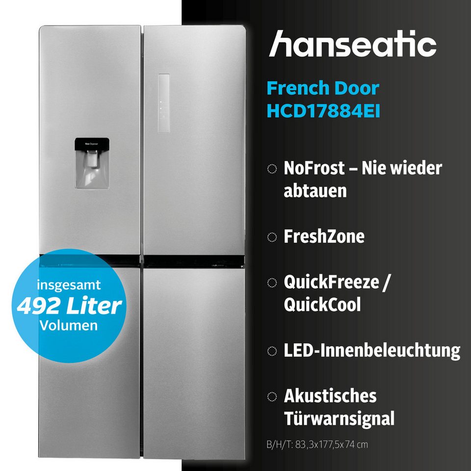 HANSEATIC HCD17884EI Multi Door Kühlschrank 492 l 190 W