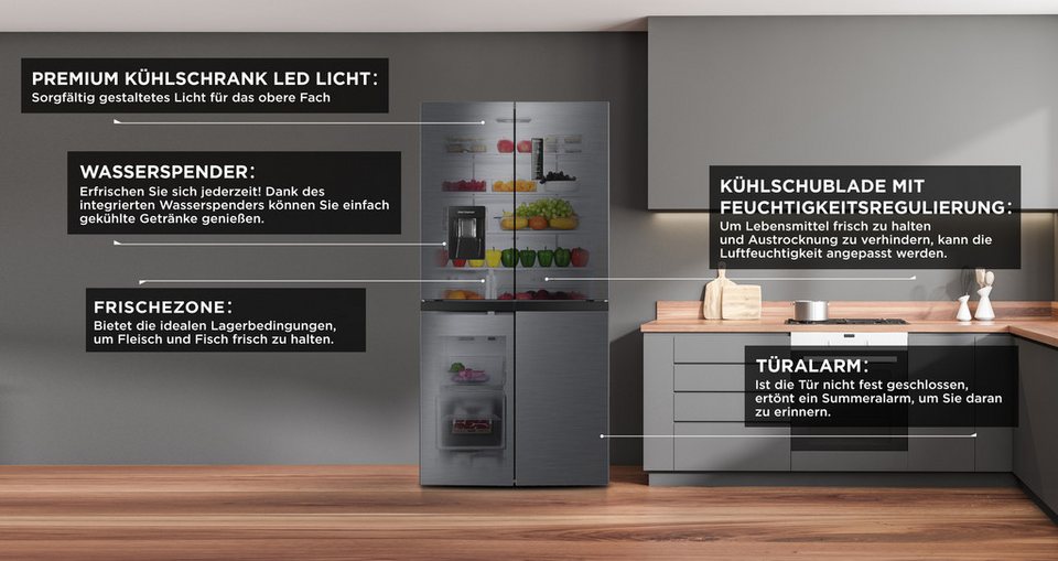 HANSEATIC HCDC18080CWDI Multi Door Kühlschrank 419 l
